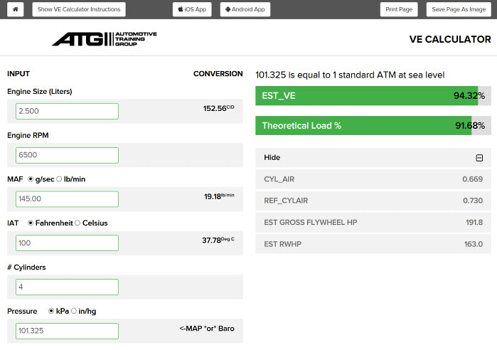 ATG Volumetric Efficiency app