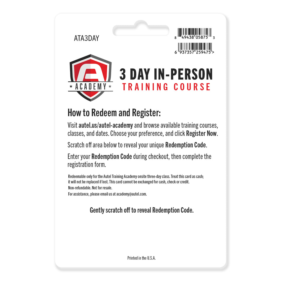 Autel Training Academy Three-Day Onsite Card