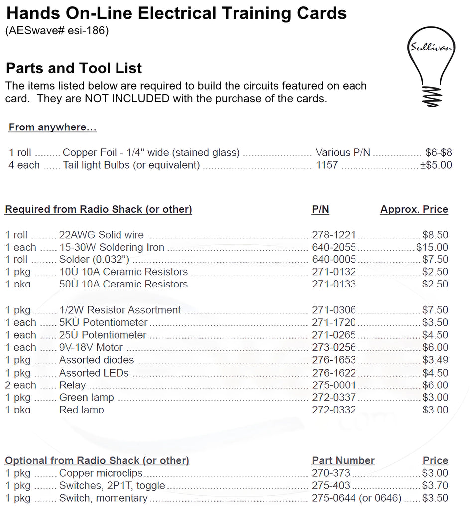 Hands On-Line Electrical Training Cards